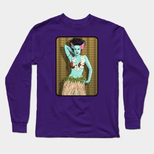 Tiki Hula Bride with thatch background Long Sleeve T-Shirt